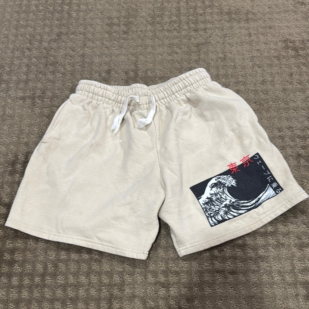 Beige Graphic Shorts